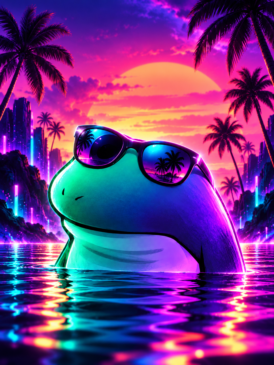 SolFrog wearing sunglasses at sunset